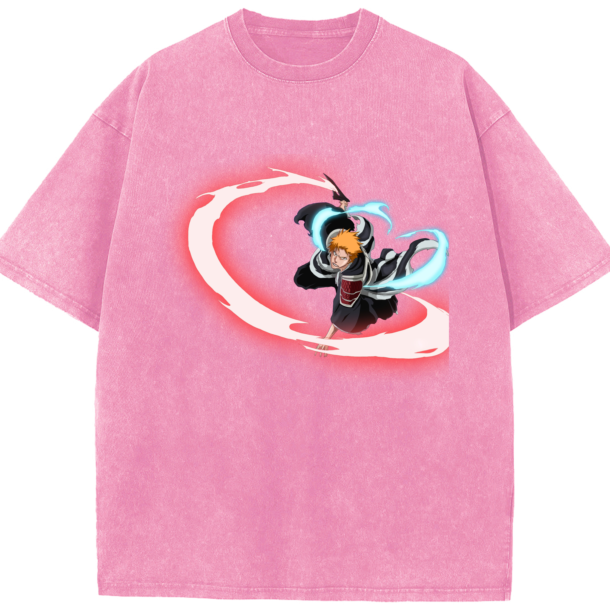 （画像用） ブリーチ 黒崎一護（くろさき いちご）BLEACH Kurosaki Ichigo 綿100% ヴィンテージ風 半袖Tシャツ（フロントプリント）